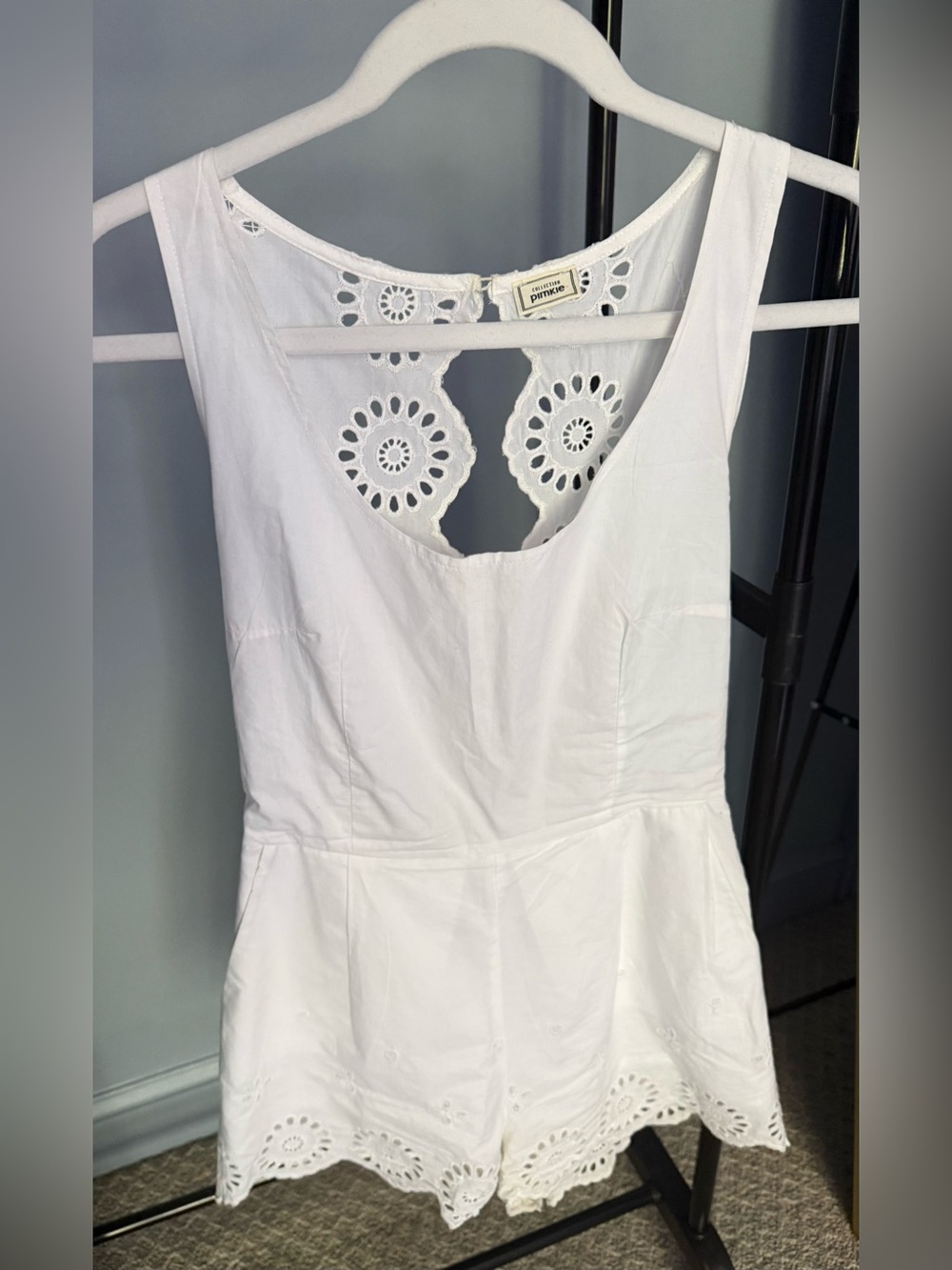 Pimkie White Eyelet Romper with Lace Back Detail